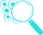 magnifying glass over tumor cells icon